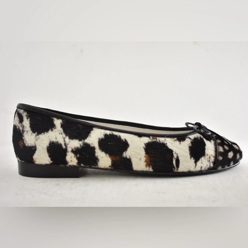 Chanel 26S Black White Brown Pony Fur CC Logo Bow Tie Ballet Ballerina Flat 38.5 - Picture 2 of 16